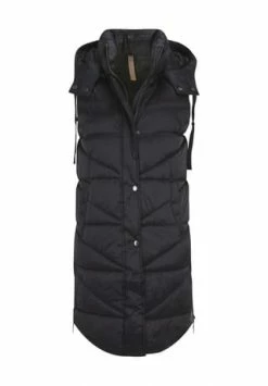 Comma Steppweste, Lang, Verdeckter Reißverschluss, Kapuze, Uni, Für Damen 9999 GREY/ BLACK