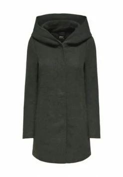 ONLY® Kurzmantel, Langarm, Drapierte Kapuze, Uni, Für Damen Dunkelgrün